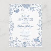 Blue Toile De Jouy French Floral Baby Dusche Postkarte (Vorderseite)