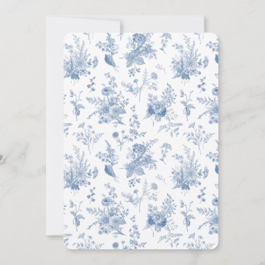 Blue Toile De Jouy French Floral Brautparty Einladung (Rückseite)
