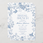 Blue Toile De Jouy French Floral Bridal Brunch Einladung (Vorne/Hinten)