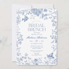 Blue Toile De Jouy French Floral Bridal Brunch Einladung