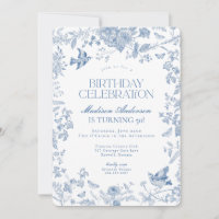 Blue Toile De Jouy French Floral Geburtstagsparty