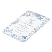 Blue Toile De Jouy French Floral Save the Date Magnet (Linke Seite)
