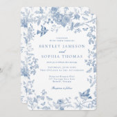 Blue Toile De Jouy French Floral Wedding Einladung (Vorne/Hinten)