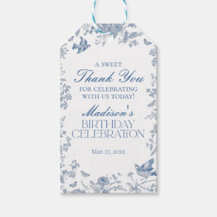 Blue Toile De Jouy Geburtstagsparty bevorzugt Geschenkanhänger