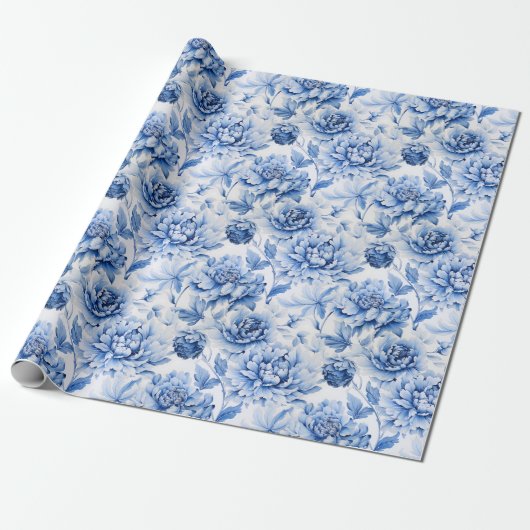 Blue Toile de Jouy Geschenkpapier (Ungerollt)