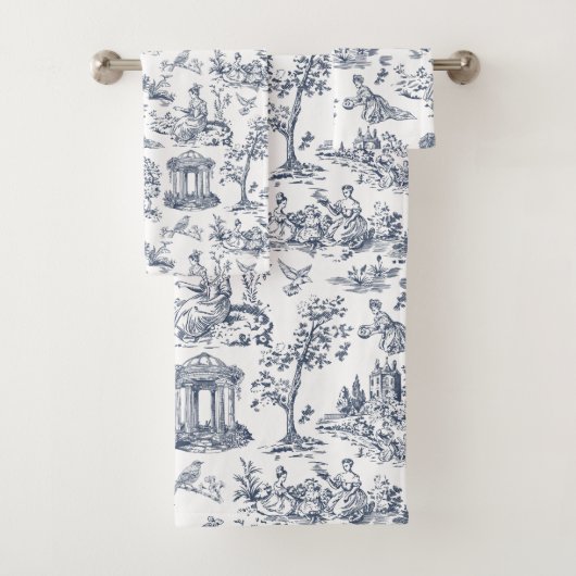 Blue Toile de Jouy im französischen Landstil Badhandtuch Set (Insitu)