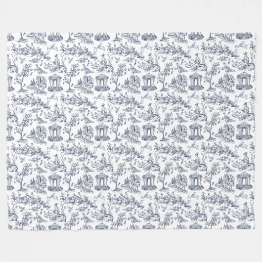 Blue Toile de Jouy im französischen Landstil Fleecedecke (Vorderseite (Horizontal))