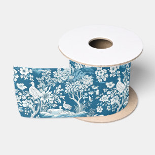 Blue Toile de Jouy inspiriert Blumendick Satinband