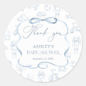 Blue Toile de Jouy Kinderzimmer Baby Dusche Vielen Runder Aufkleber (Vorderseite)