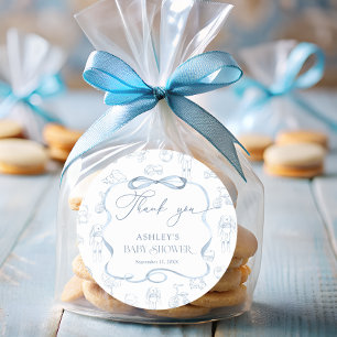 Blue Toile de Jouy Kinderzimmer Baby Dusche Vielen Runder Aufkleber