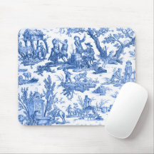 Blue Toile de Jouy Mouse Pad