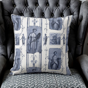 Blue Toile de Jouy Neoklassische Götter und Goddes Kissen