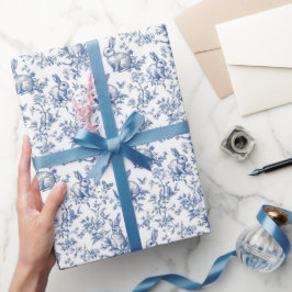 Blue Toile De Jouy Osterhase Geschenkpapier