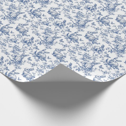 Blue Toile De Jouy Osterhase Geschenkpapier (Ecke)