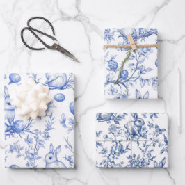 Blue Toile De Jouy Osterhase Geschenkpapier Set