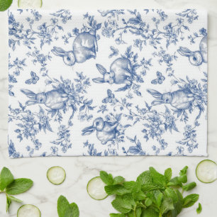 Blue Toile De Jouy Osterhase Geschirrtuch