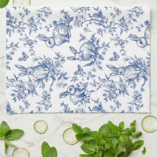 Blue Toile De Jouy Osterhase Geschirrtuch (Gefaltet)