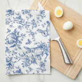 Blue Toile De Jouy Osterhase Geschirrtuch (Viertel Falte)