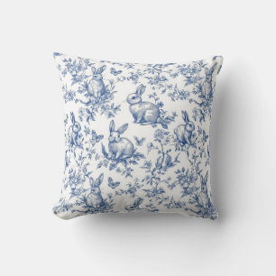 Blue Toile De Jouy Osterhase Kissen