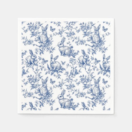 Blue Toile De Jouy Osterhase Serviette (Vorderseite)
