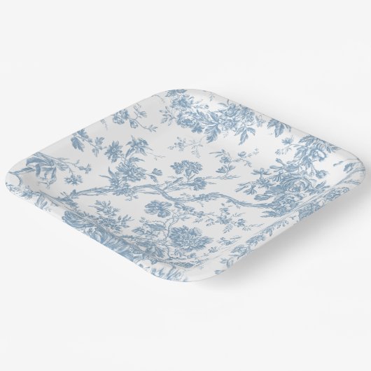 Blue Toile de Jouy Paper Plate Pappteller (Gewinkelt)