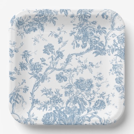 Blue Toile de Jouy Paper Plate Pappteller (Vorderseite)