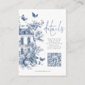 Blue Toile De Jouy QR Code Wedding Details Begleitkarte (Vorderseite)