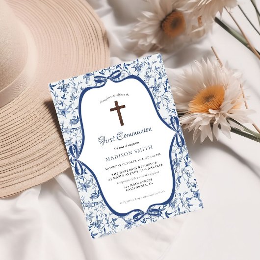 Blue Toile de jouy Tee Erste Heilige Kommune Einladung