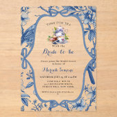 Blue Toile de jouy Tee Party Brautparty Acryleinladungen (Vorderseite)