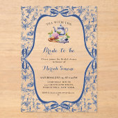 Blue Toile de jouy Tee Party Brautparty Acryleinladungen (Vorderseite)