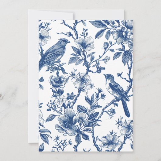 Blue Toile de jouy Tee Party Brautparty Einladung (Rückseite)