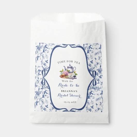Blue Toile de jouy Tee Party Brautparty Geschenktütchen (Vorderseite)