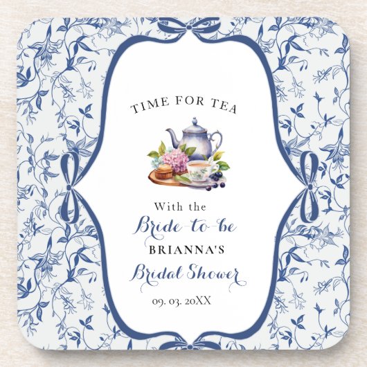 Blue Toile de jouy Tee Party Brautparty Getränkeuntersetzer (Vorderseite)