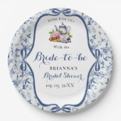 Blue Toile de jouy Tee Party Brautparty Pappteller (Vorderseite)