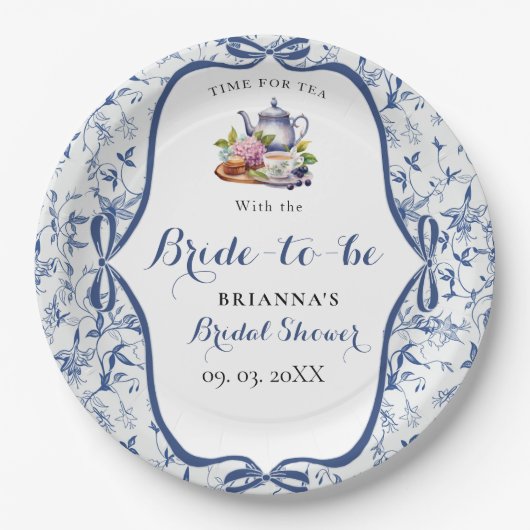 Blue Toile de jouy Tee Party Brautparty Pappteller (Vorderseite)