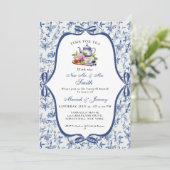 Blue Toile de jouy Tee Party Farewell Brunch Party Einladung (Stehend Vorderseite)
