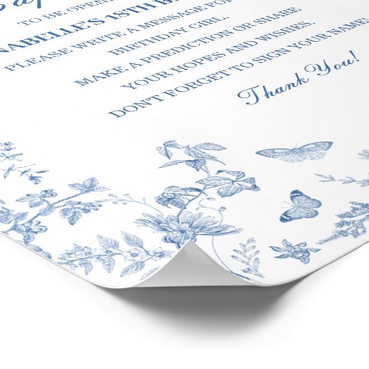 Blue Toile De Jouy Time Capsule Baby Birthday Game Poster (Ecke)