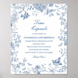 Blue Toile De Jouy Time Capsule Baby Birthday Game Poster
