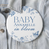 Blue Toile De Jouy Vintag Floral Baby Dusche Button (Beispiel)