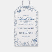 Blue Toile De Jouy Weddin Gastgeschenke Geschenkanhänger (Rückseite)