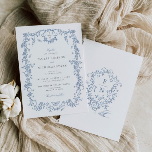 Blue Toile De Jouy Wedding Einladung Chinoiserie