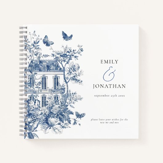 Blue Toile De Jouy Wedding Guest Book Notizblock (Vorderseite)
