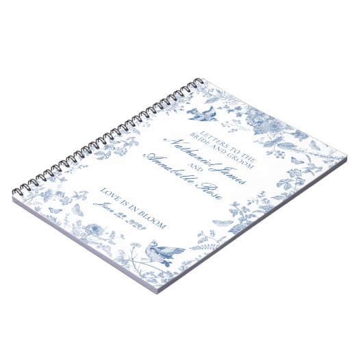 Blue Toile De Jouy Wedding Letters Bridge and Groo Notizblock (Linke Seite)