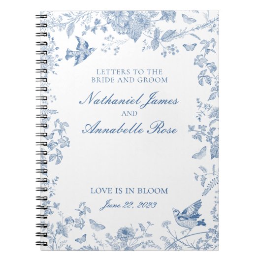 Blue Toile De Jouy Wedding Letters Bridge and Groo Notizblock (Vorderseite)