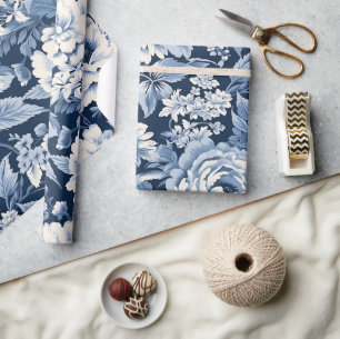 Blue Toile de Jouy Weihnachtsmuster Geschenkpapier