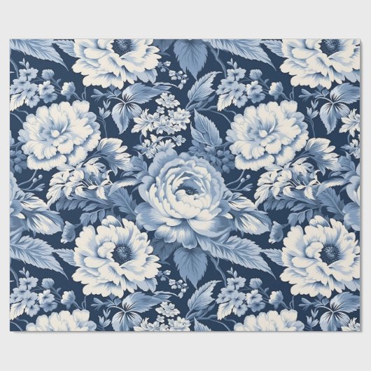 Blue Toile de Jouy Weihnachtsmuster Geschenkpapier (Flach)