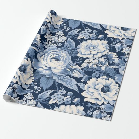 Blue Toile de Jouy Weihnachtsmuster Geschenkpapier (Ungerollt)