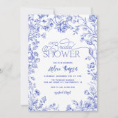 Blue Toile Elegantes Modernes Script-Brautparty Einladung (Vorderseite)