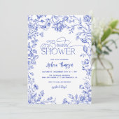 Blue Toile Elegantes Modernes Script-Brautparty Einladung (Stehend Vorderseite)