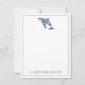 Blue Toile Floral Beach Dolphin Personalisiert Dankeskarte (Vorderseite)